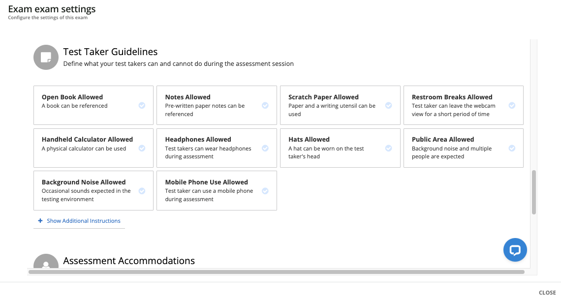 Configuring the test taker guidelines