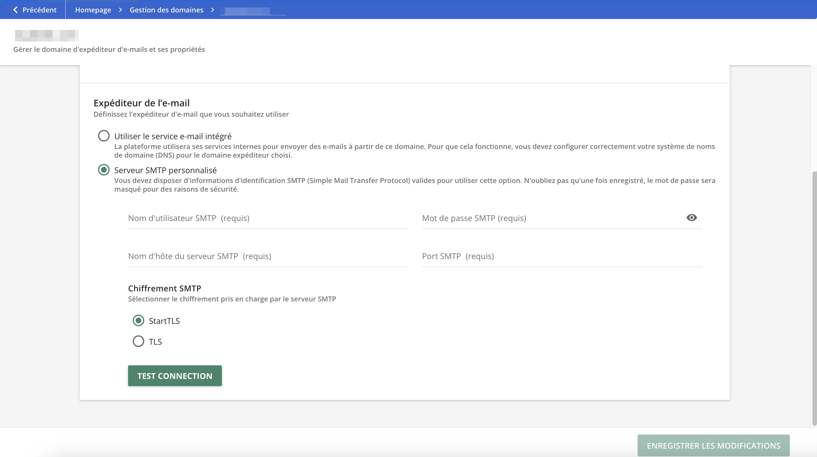 Gérer les paramètres d'un serveur SMTP personnalisé.