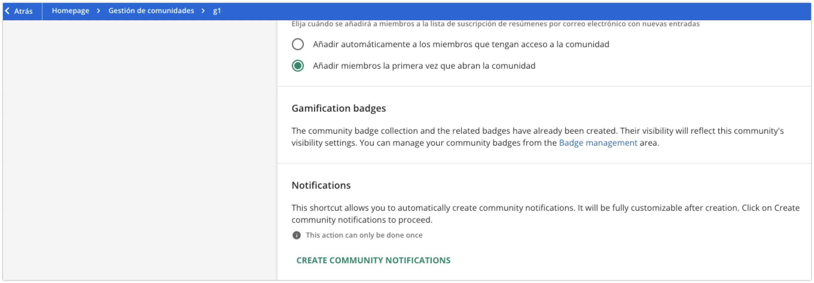 Notificaciones dentro de una comunidad