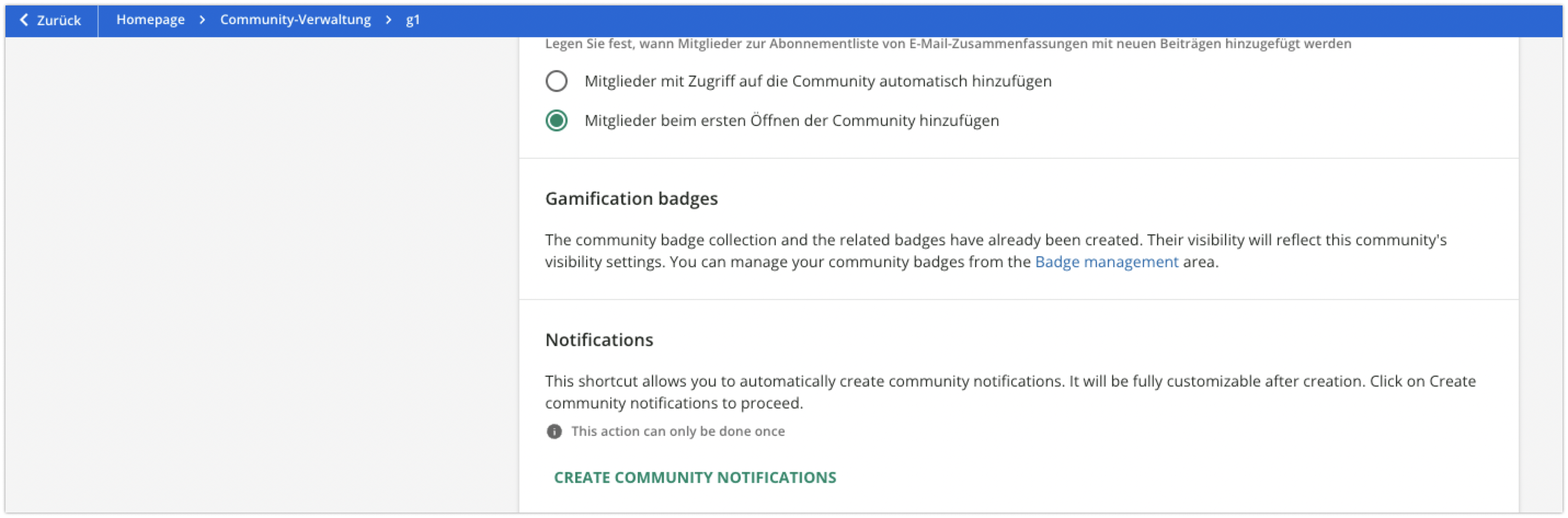 Benachrichtigungseinstellungen bei Communities