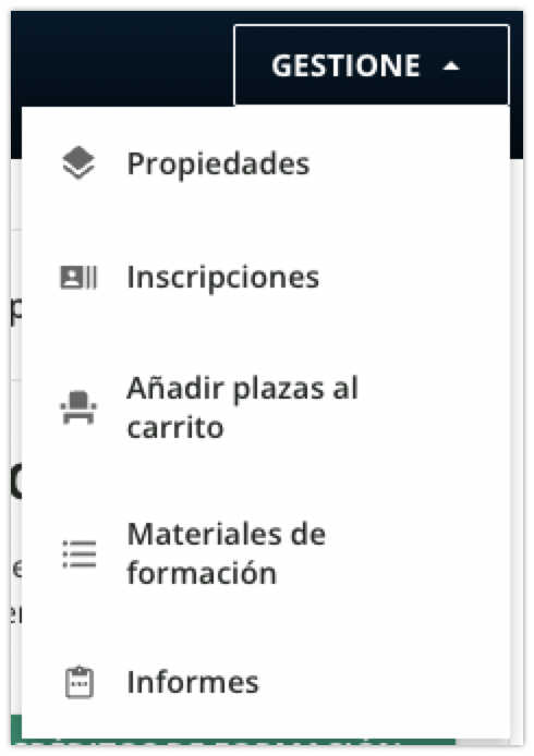 Opciones de gestión en el curso