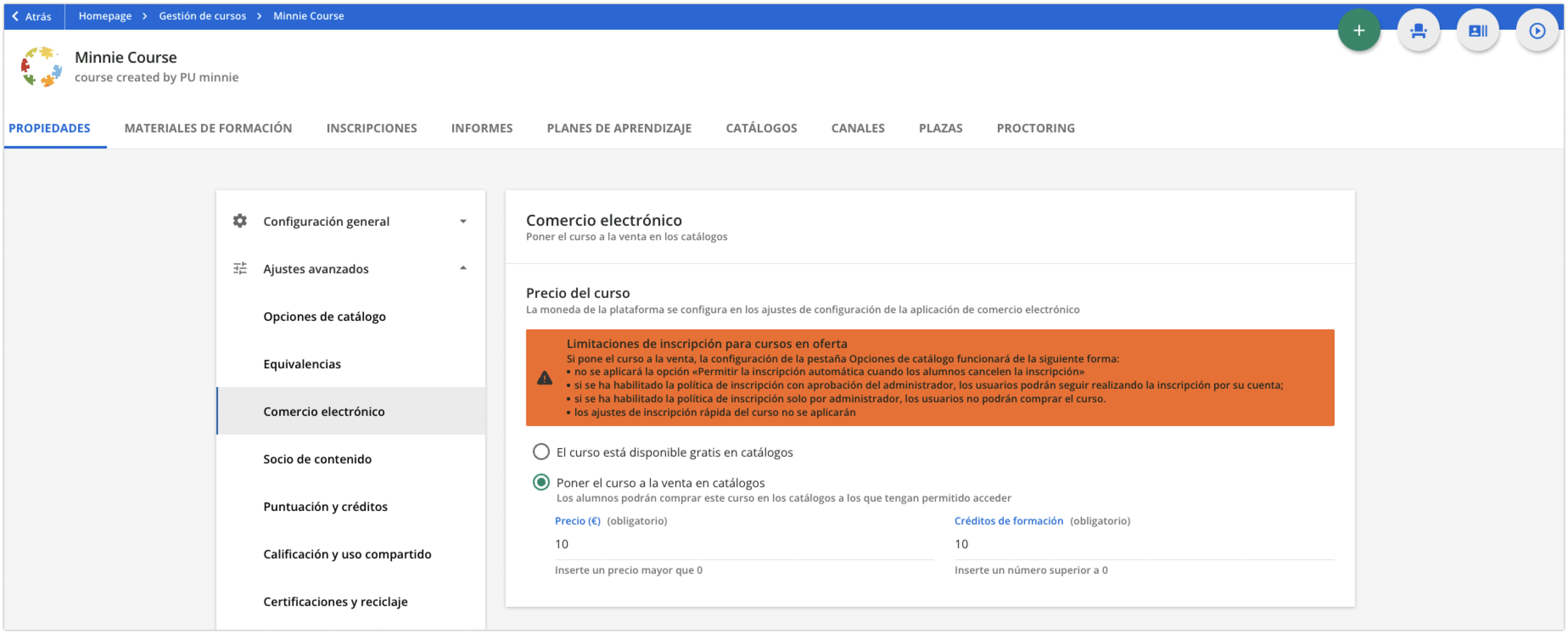 Propiedades de comercio electrónico