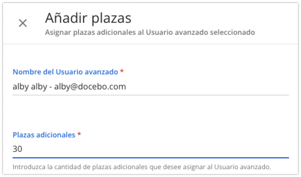 Ventana para añadir plazas