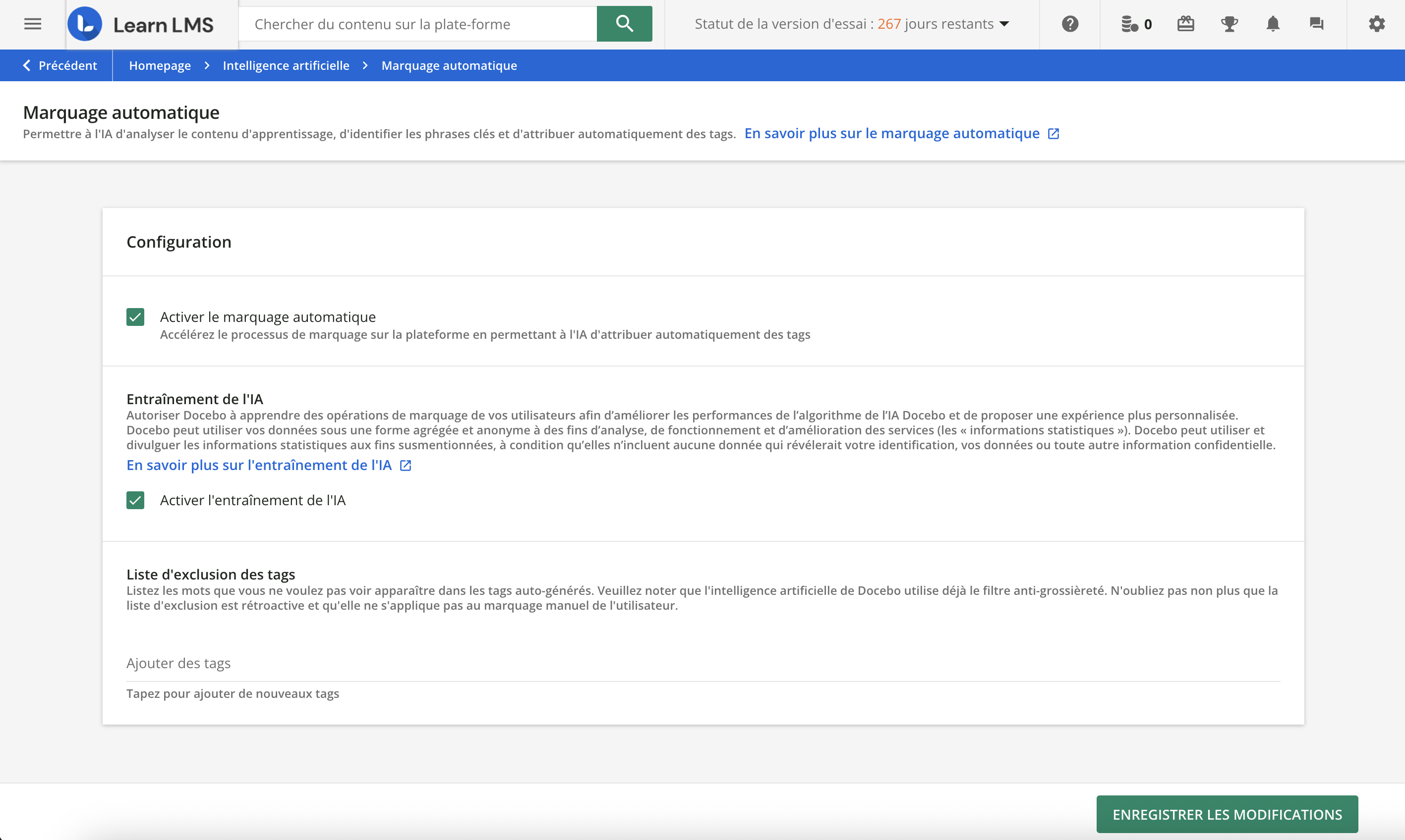 Configurer le marquage automatique.