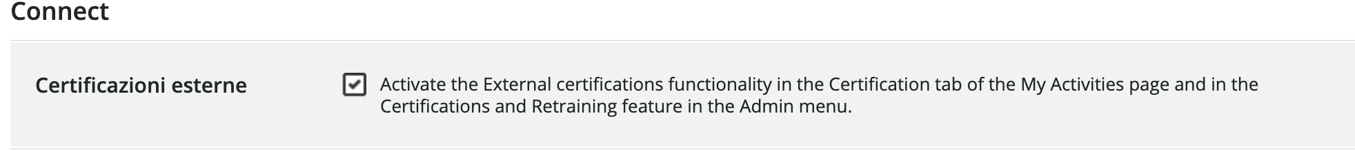 La sezione Connect del menu Opzioni avanzate.