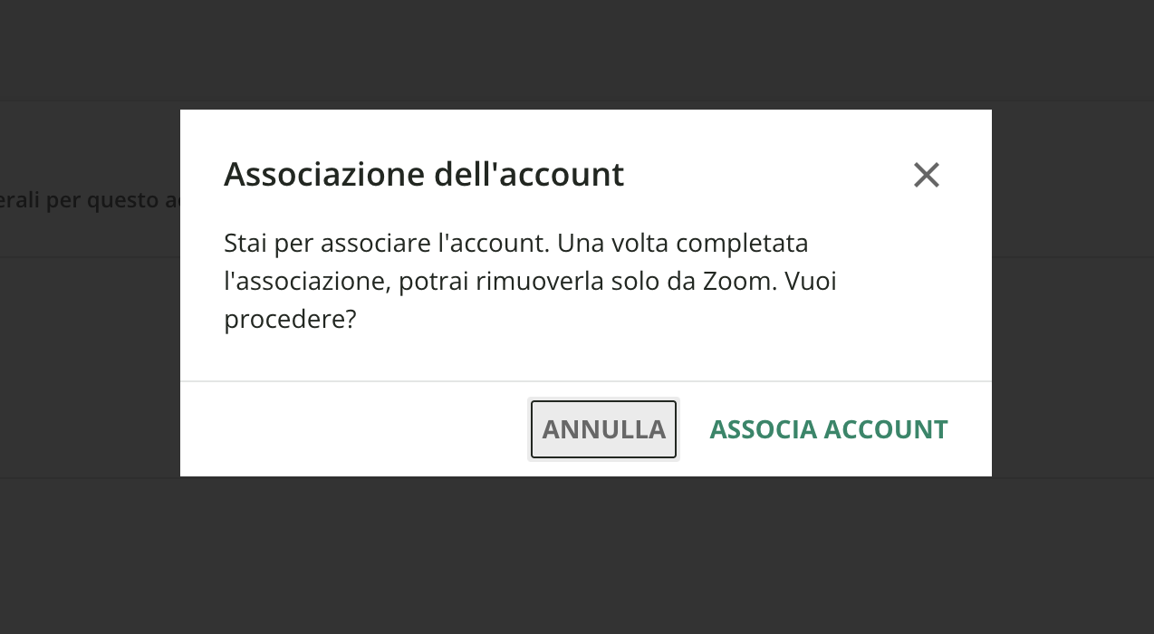 Confermare l'associazione con il pulsante.