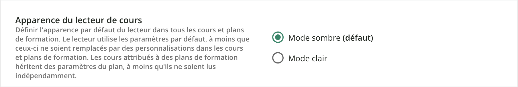 La gestion de l’apparence du lecteur de cours.