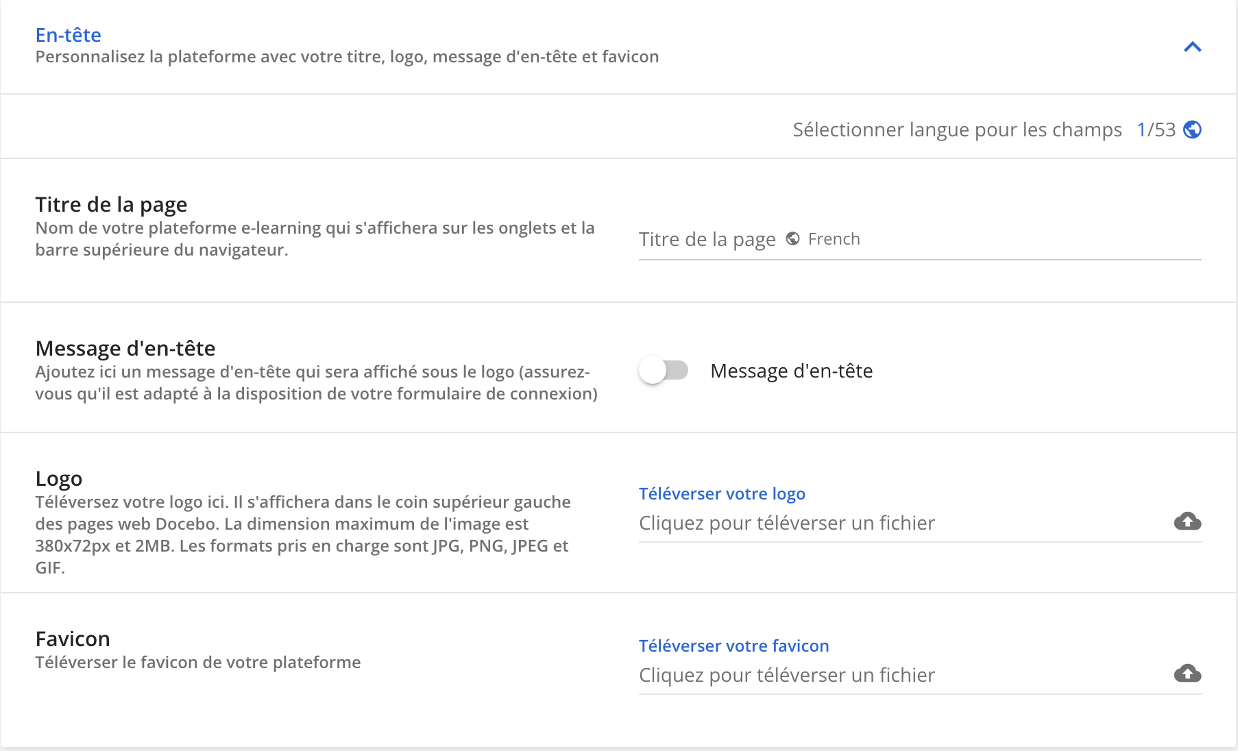 Configuration de l'en-tête de la plateforme.