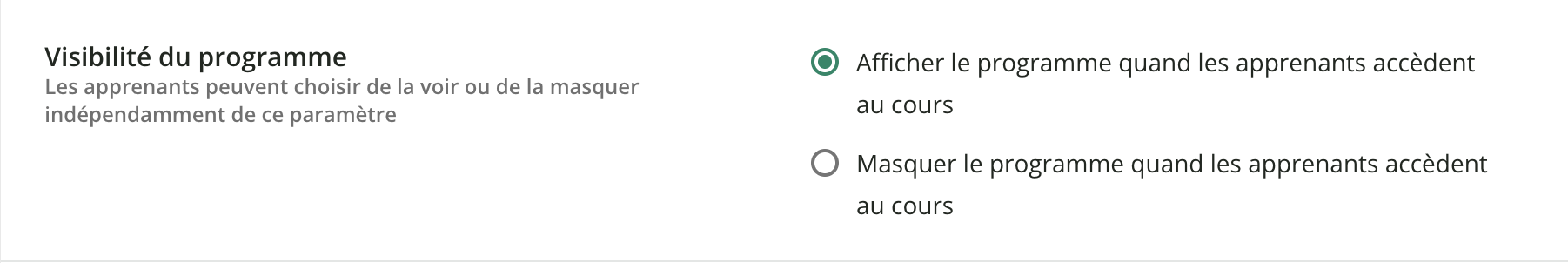 L'espace Visibilité du programme.