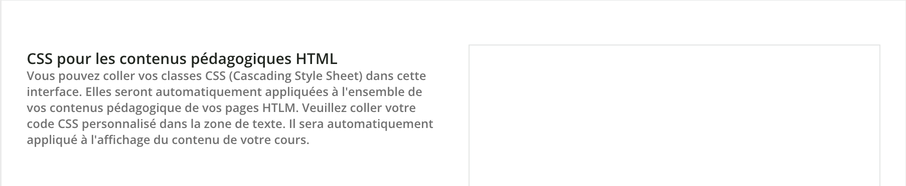 Configuration de la CSS pour le contenu pédagogique.