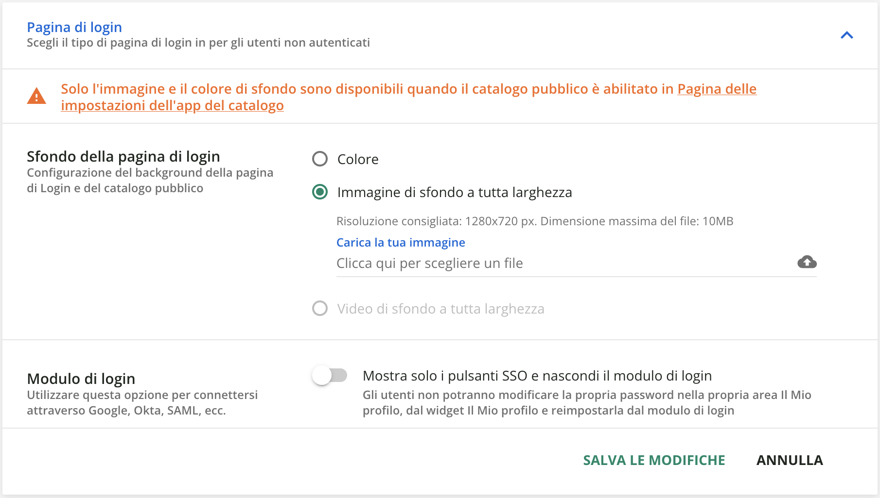 Caricare un'immagine di sfondo per la pagina di login.
