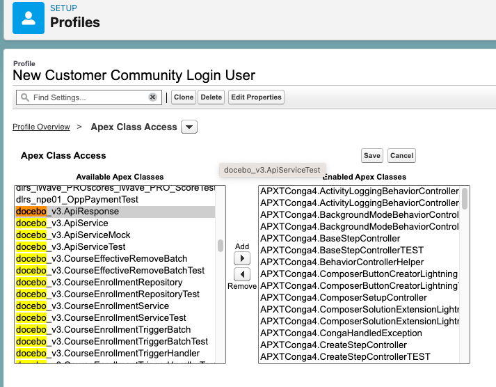 Profiles Setup for Apex Classes
