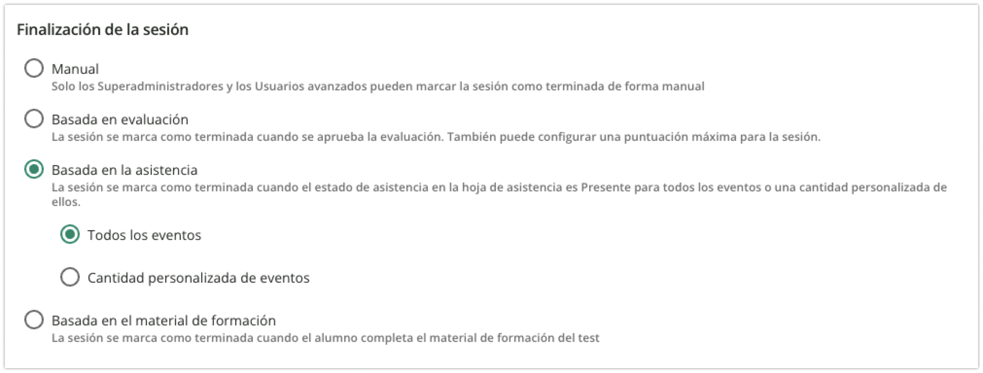 Configuración de la finalización de la sesión