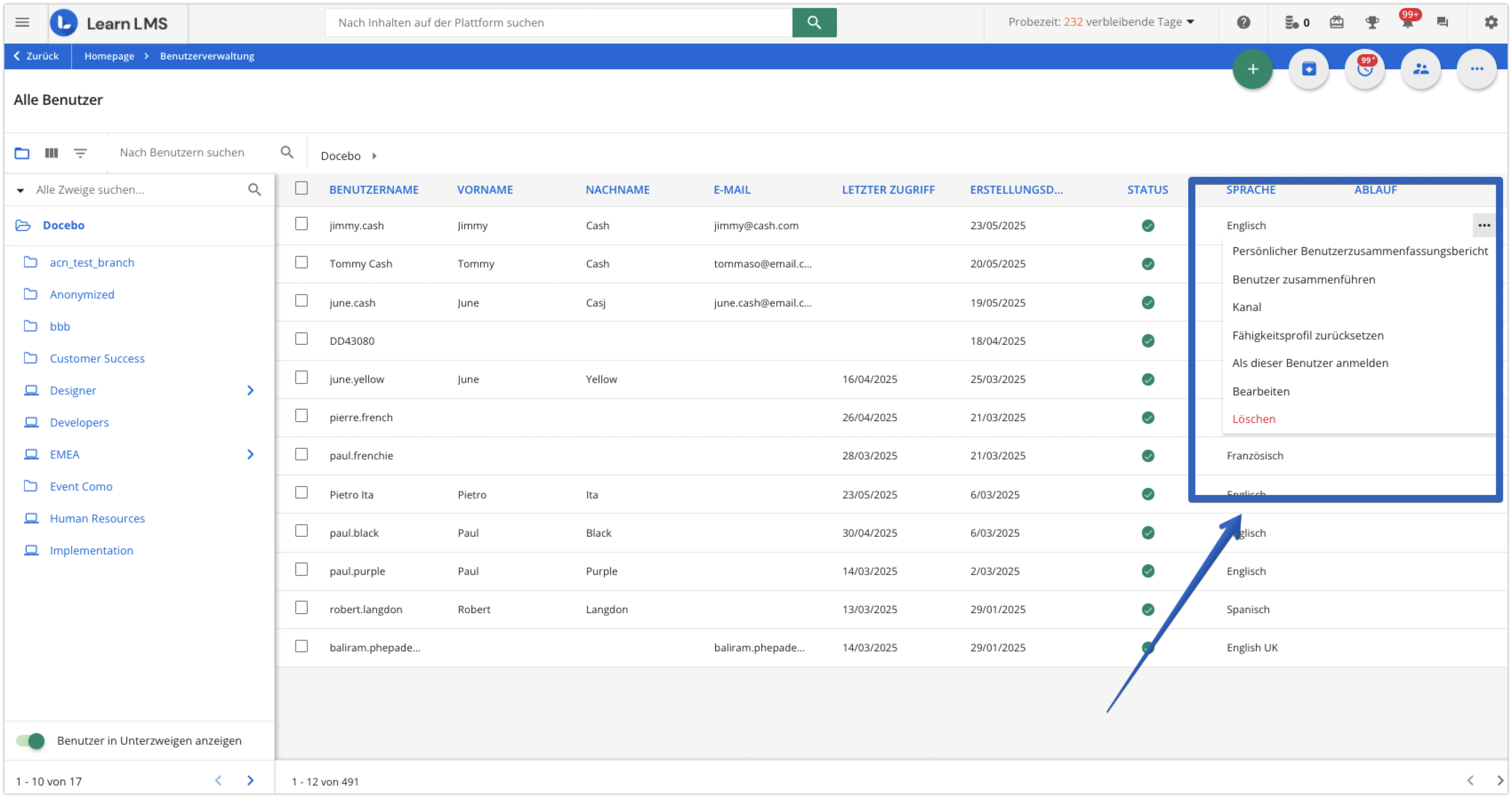 Optionen zur Verwaltung von Benutzern