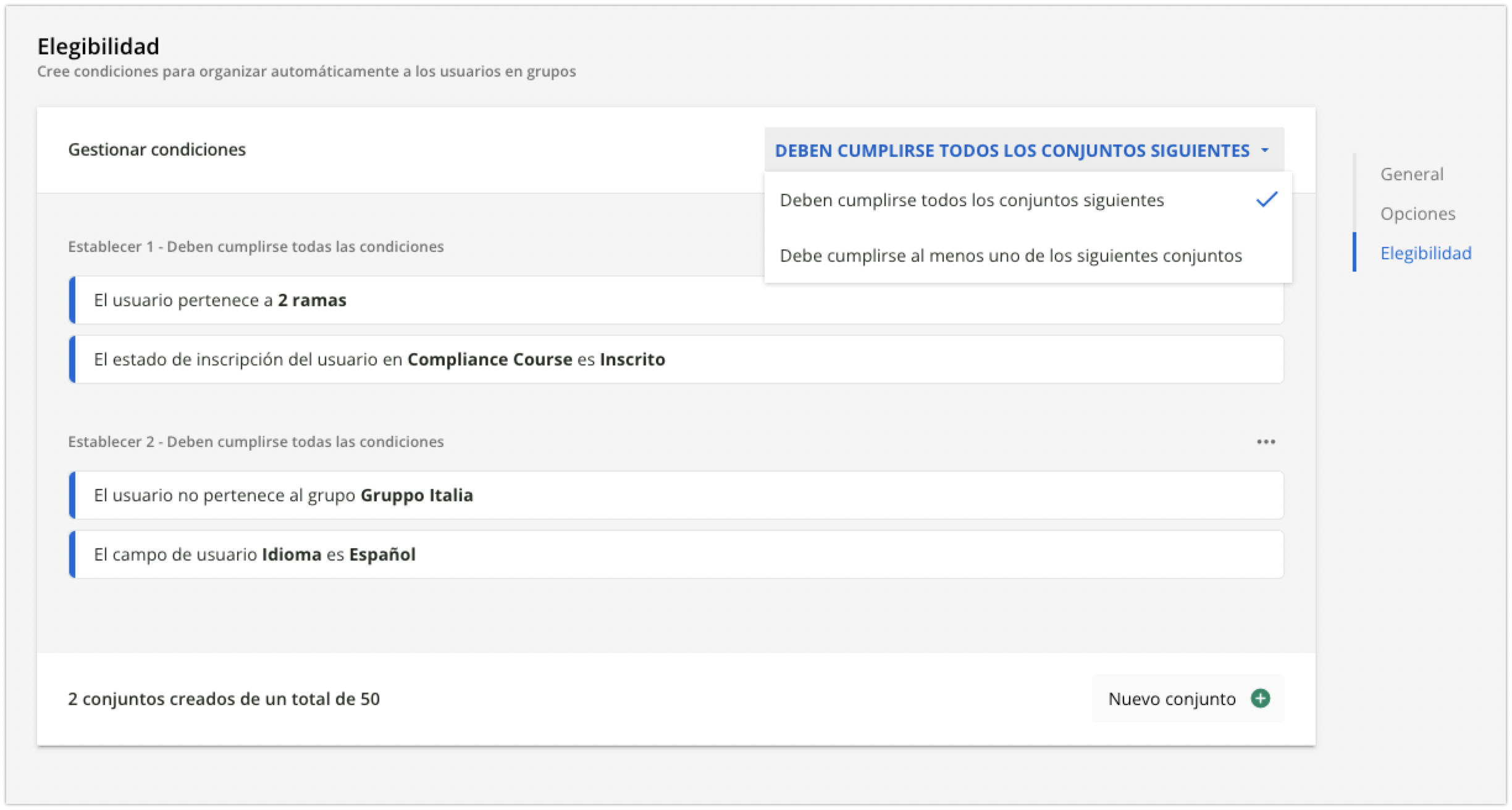 Conjuntos de condiciones para los grupos automáticos