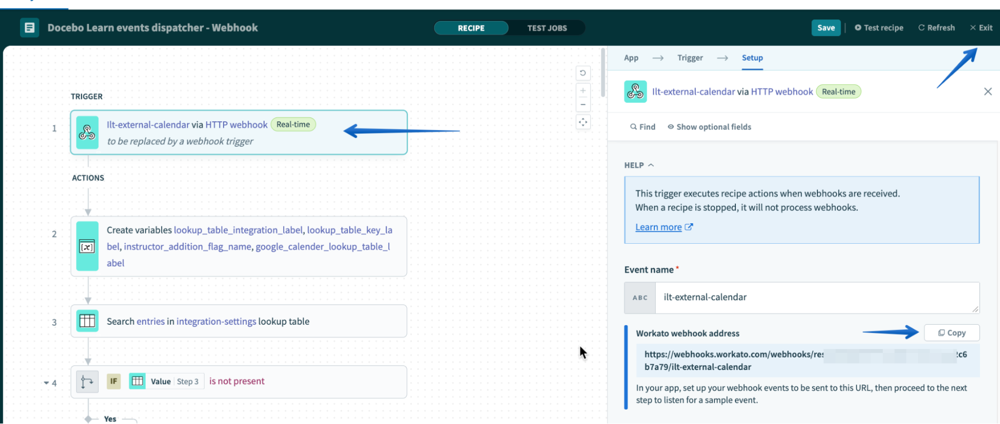 Copier la nouvelle adresse du webhook.