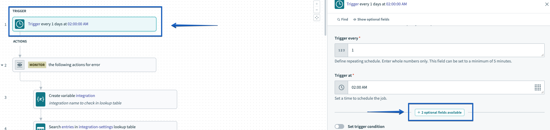 Show optional fields button