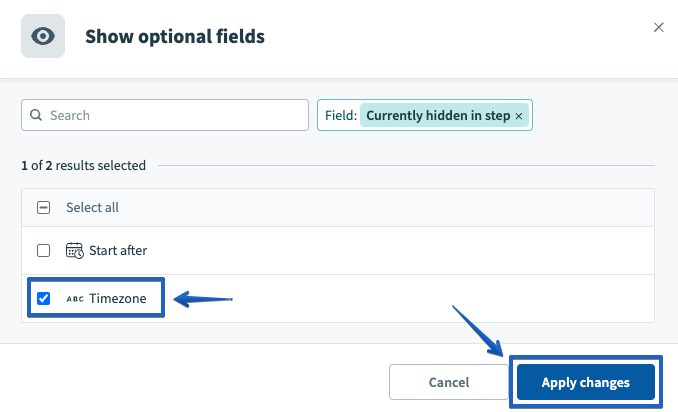 Activating the timezone optional field