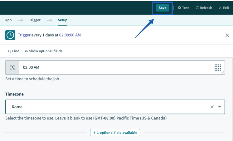 Saving the timezone and recipe