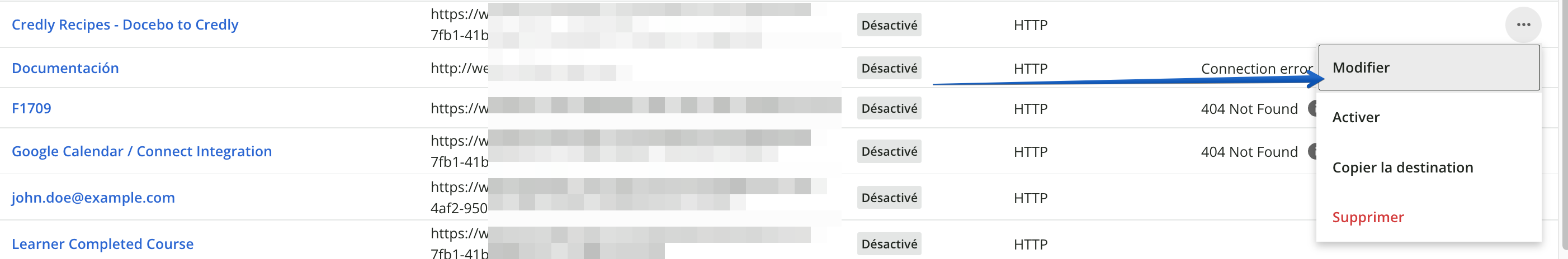 Activer un webhook mis à jour.