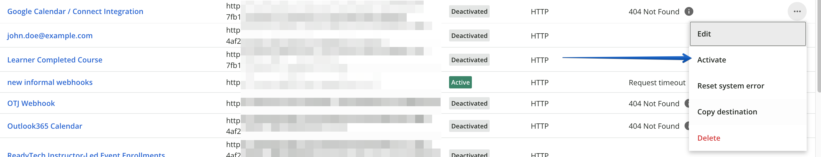Activating the updated webhook.