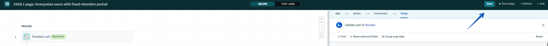 Pressing save to commit the changes to the recipe