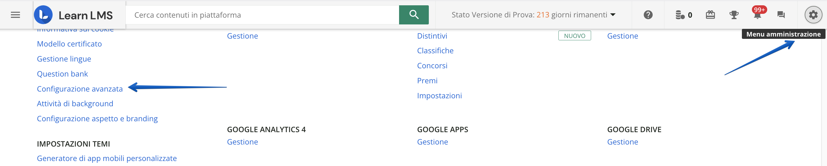 Accedere al menu di Configurazione avanzata.