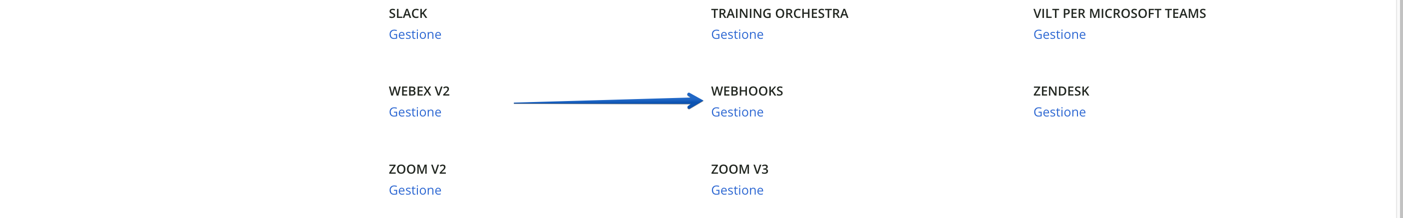 Accedere al menu di gestione dei webhook.