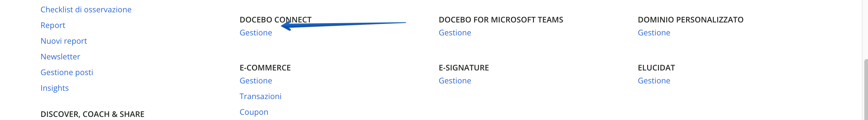 Tornare al menu di gestione di Docebo Connect.