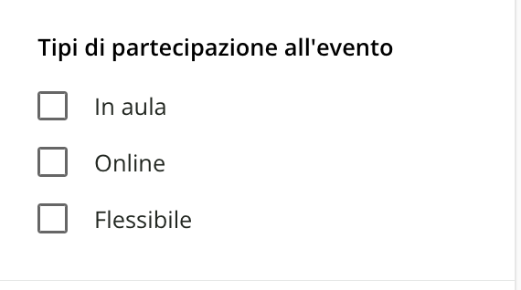 I filtri per il tipo di partecipazione a un evento.
