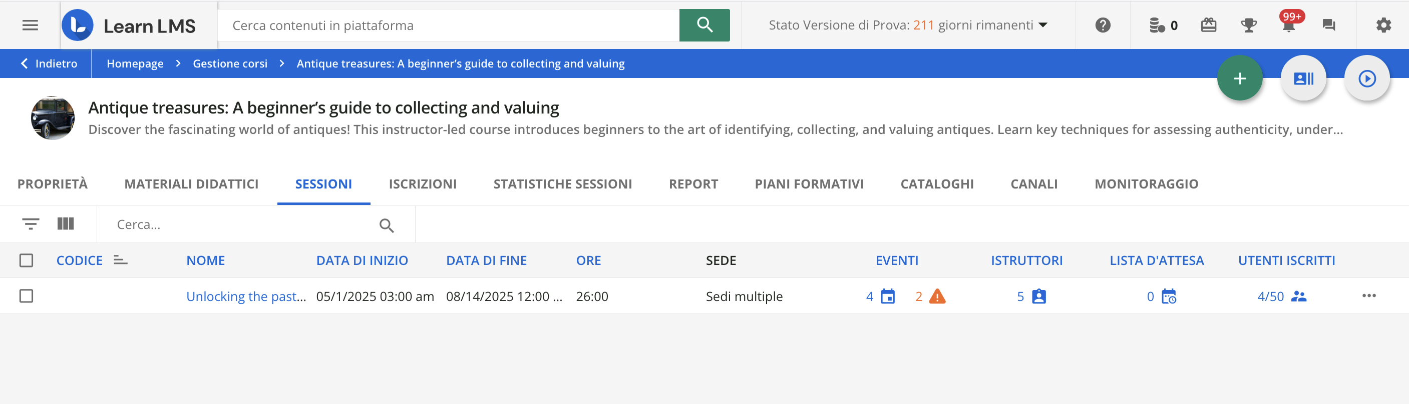Il fuso orario delle sessioni.