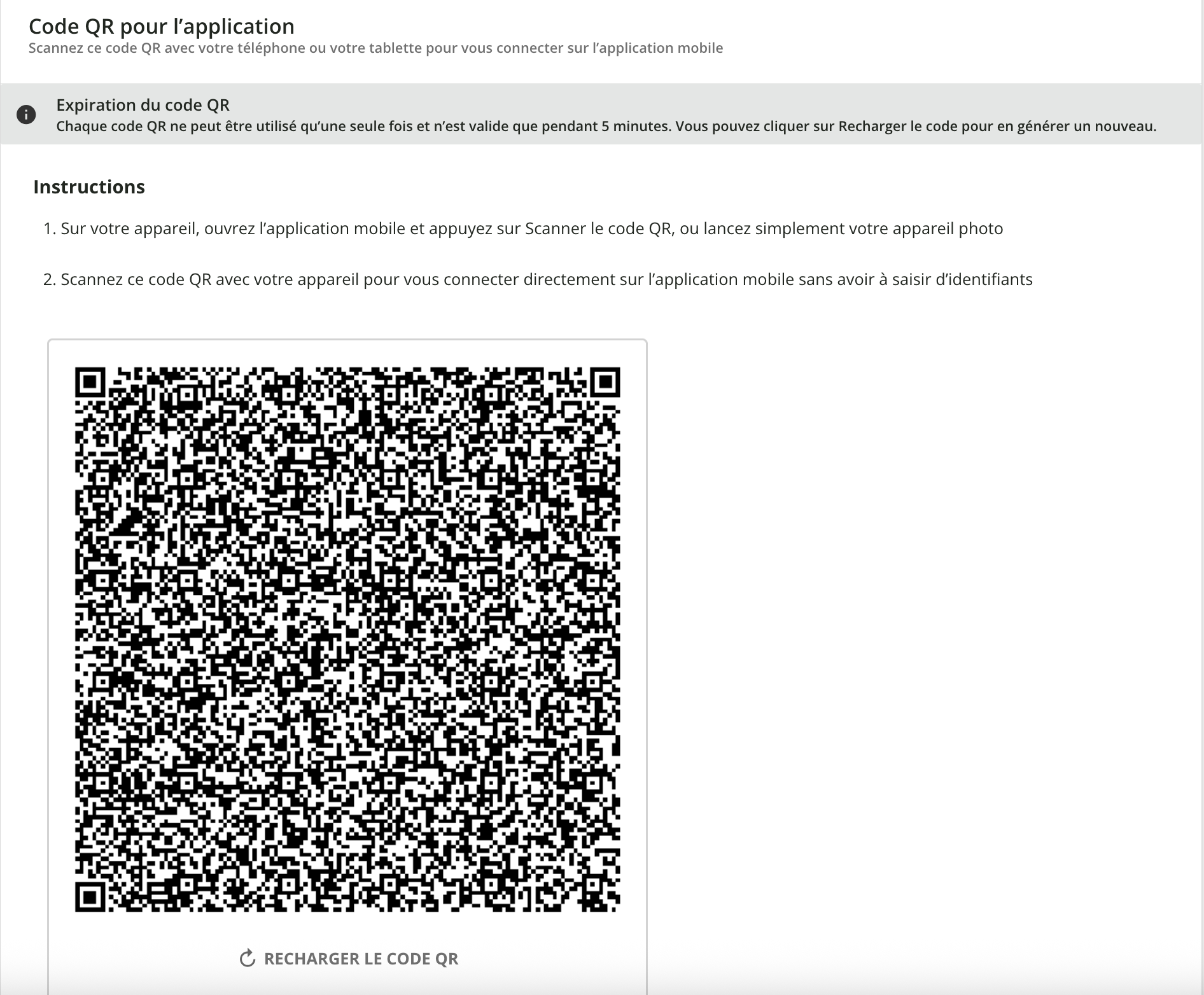 Générer un code QR de connexion.