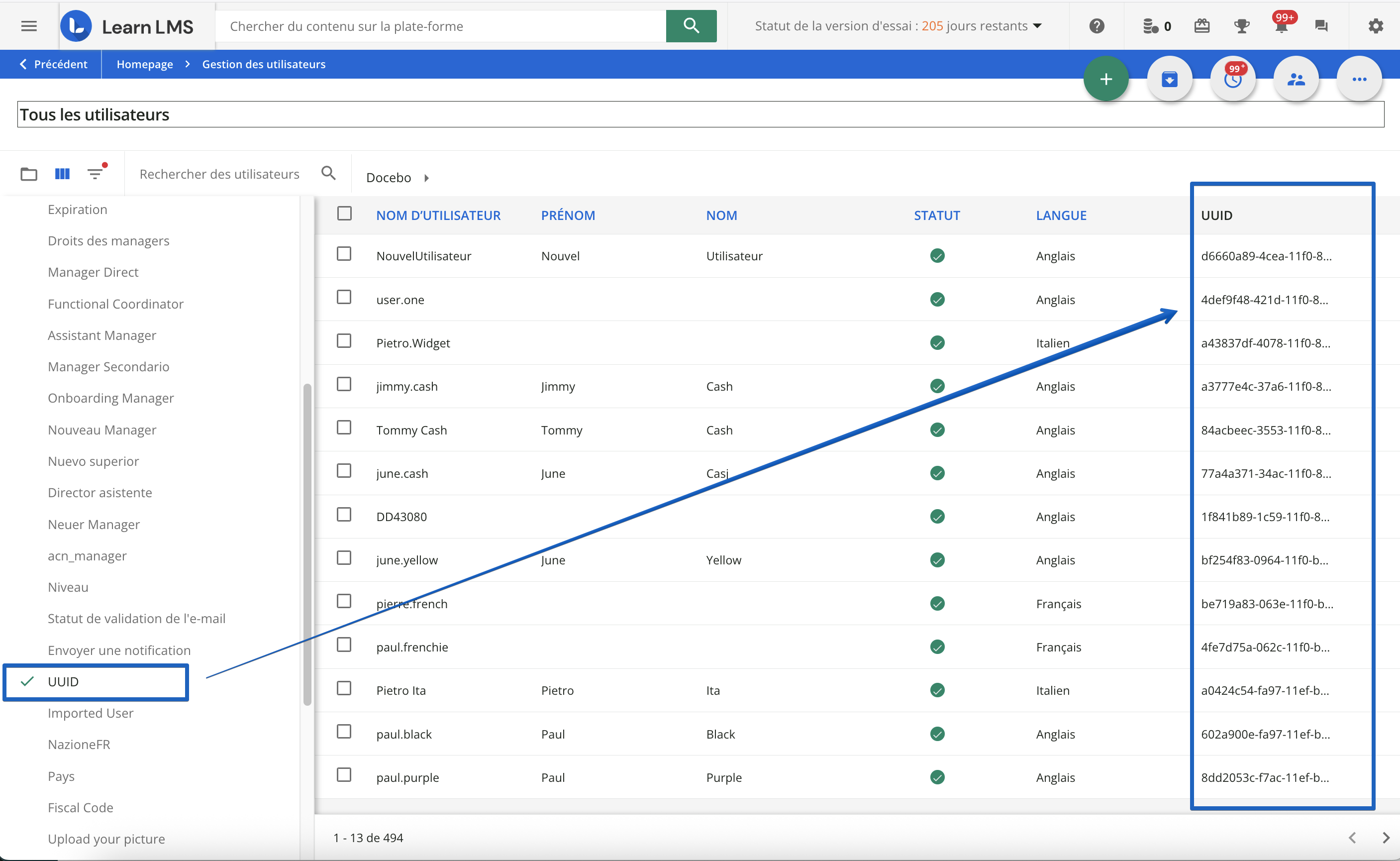 L'ID unique de l'utilisateur.