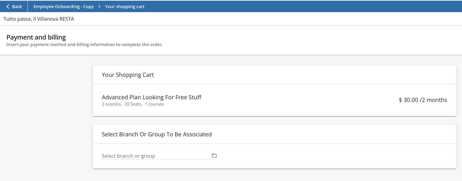 The payment and billing page.