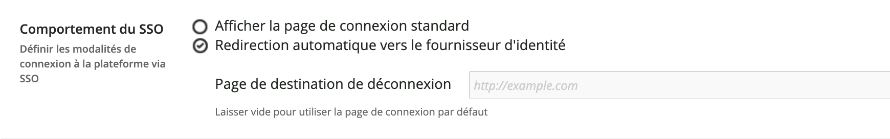 La section Comportement de l’authentification unique.