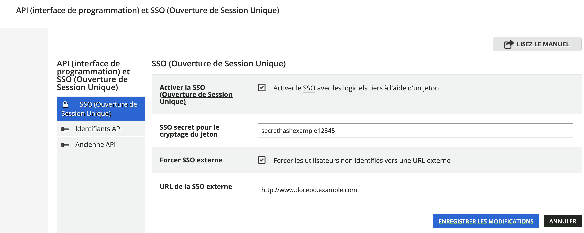 Configuration de l’onglet SSO