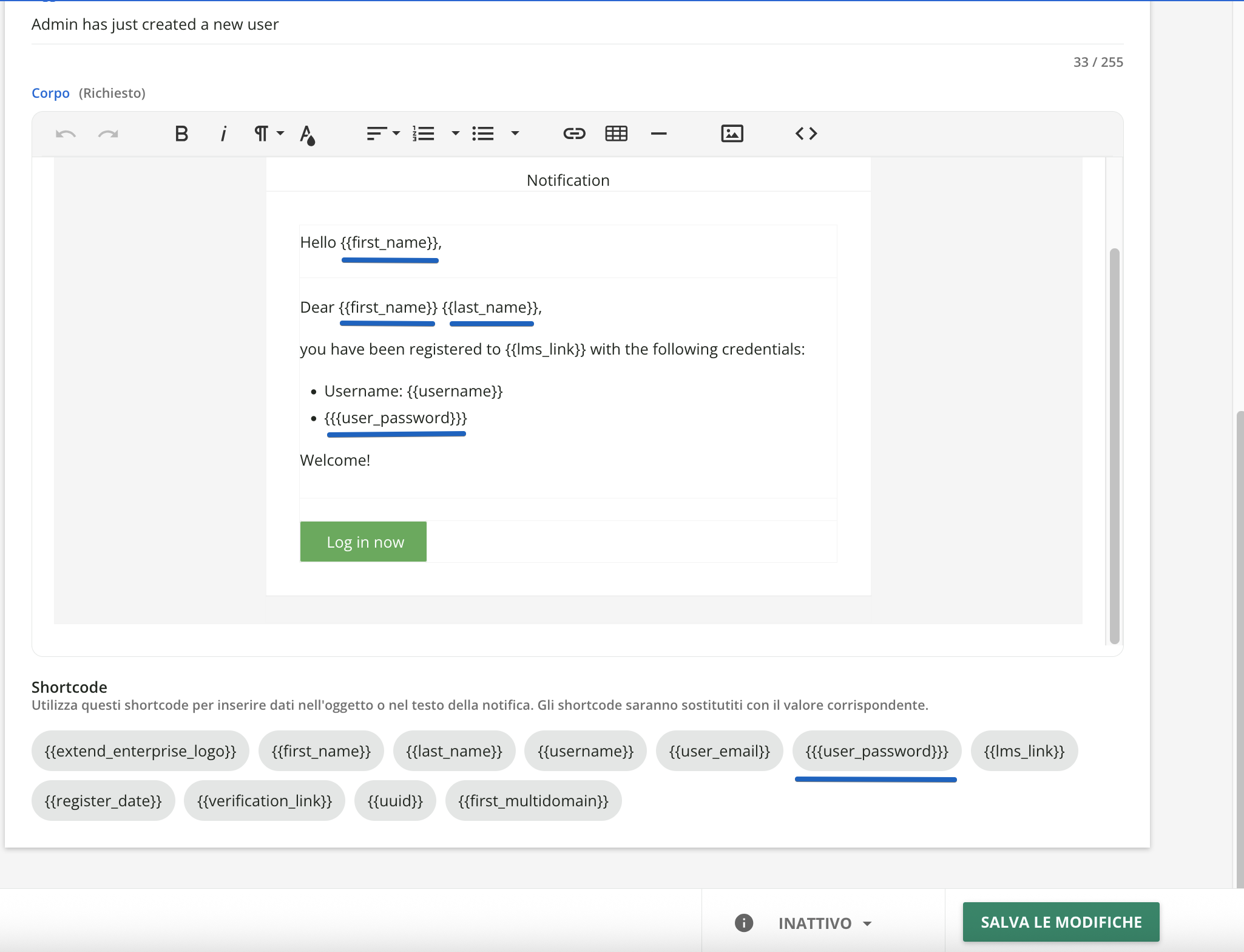 Esempi dei nuovi shortcode da utilizzare.