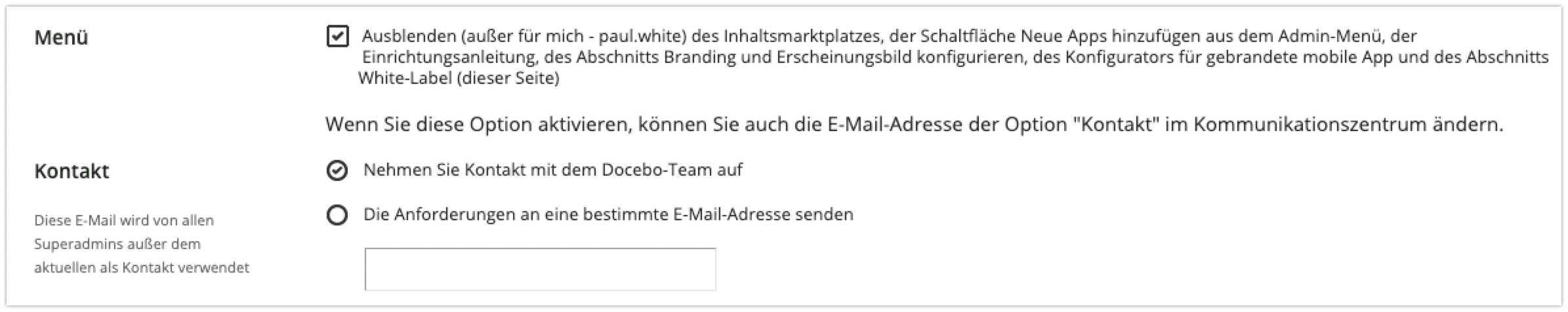 Menü- und Kontakt-Optionen