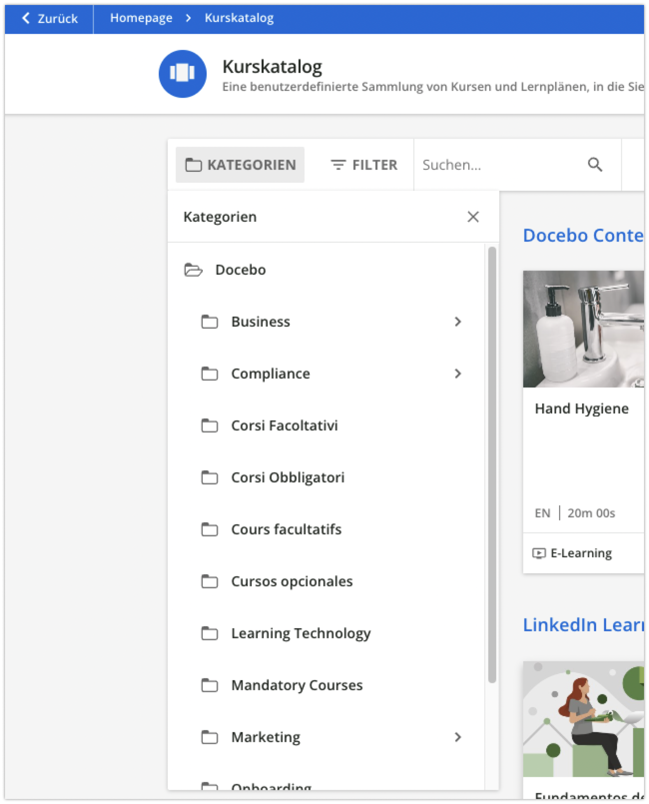 Kurskategorien im Kurskatalog
