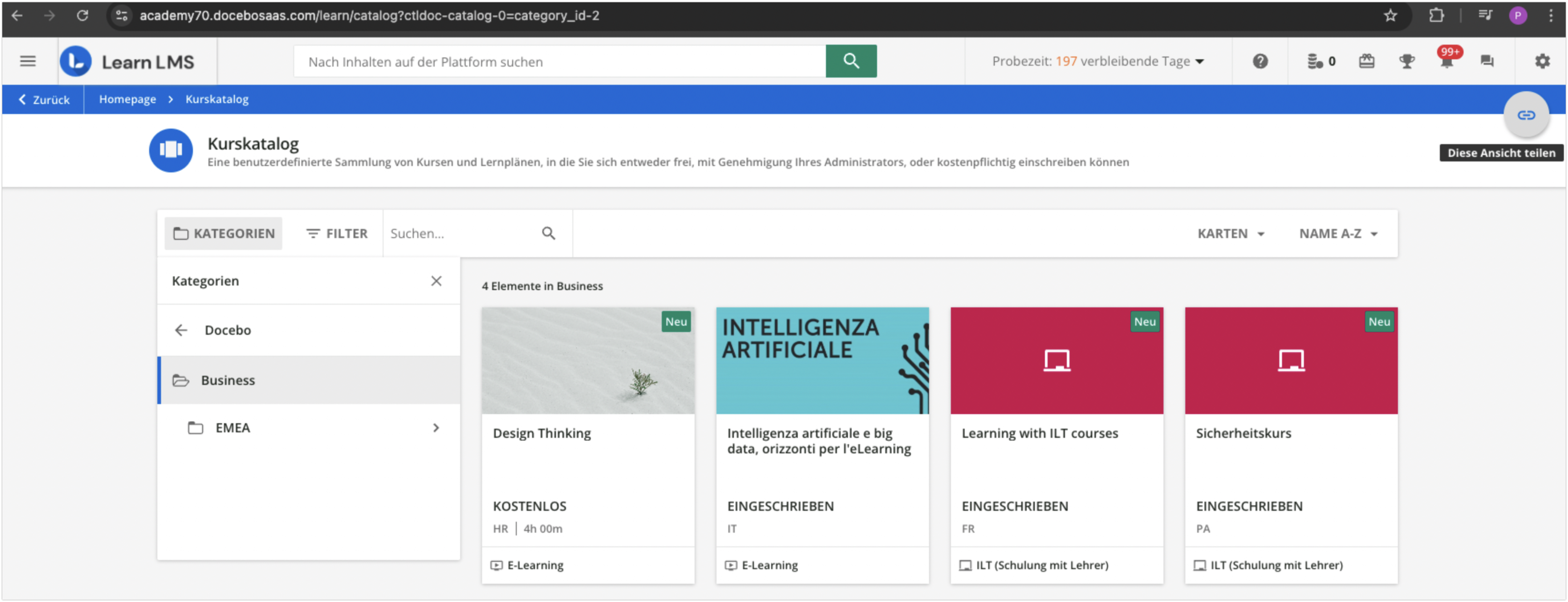 Vorgefilterte Ansicht und Schaltfläche Diese Ansicht teilen