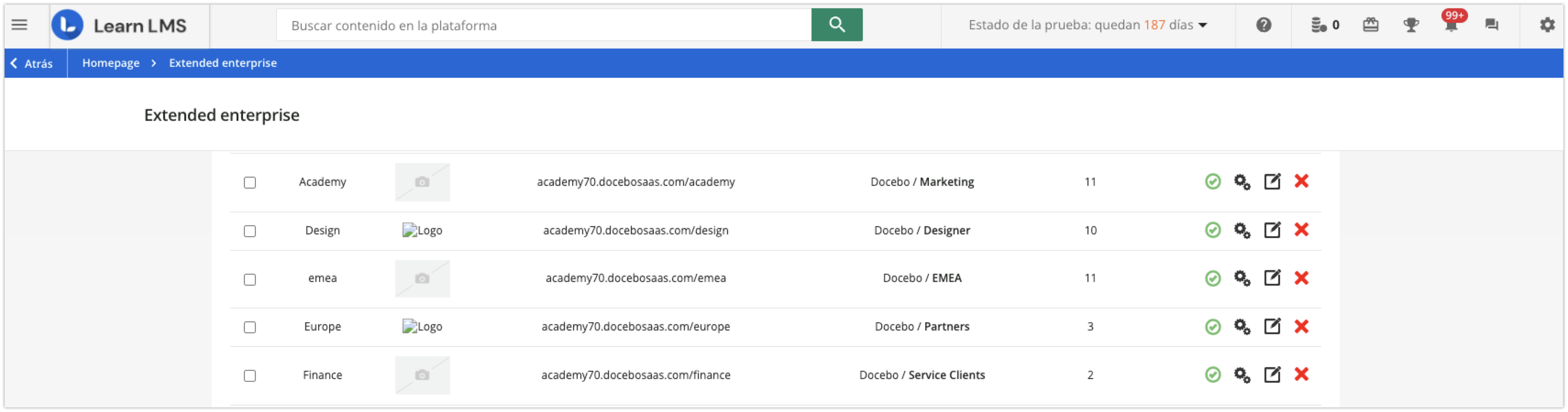 Lista de clientes de extended enterprise