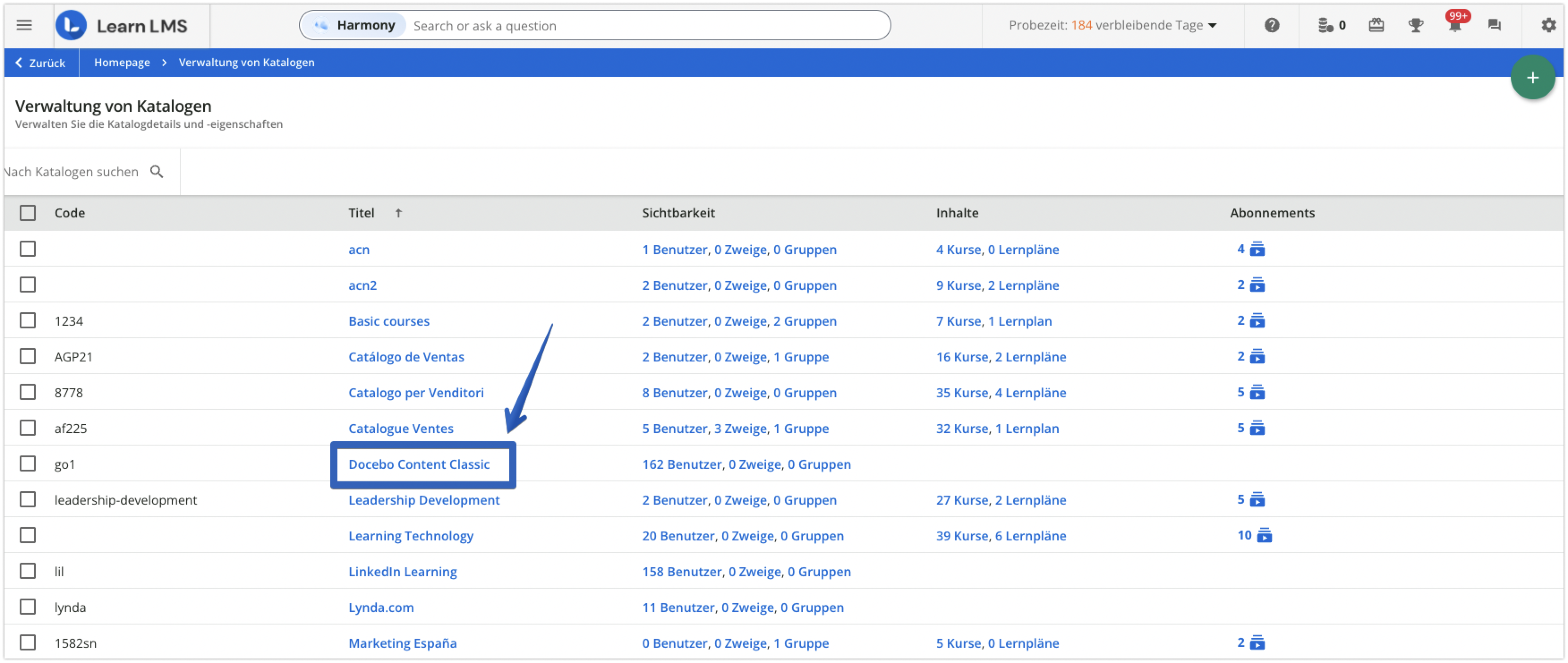 Docebo Content Classic-Katalog