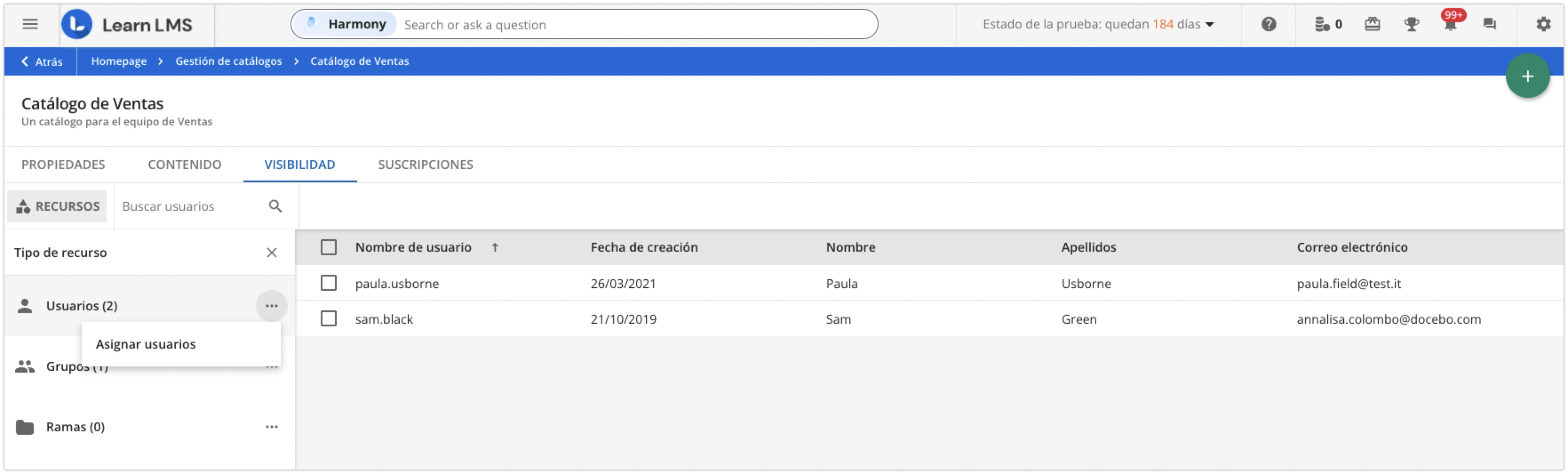 Asignación de usuarios