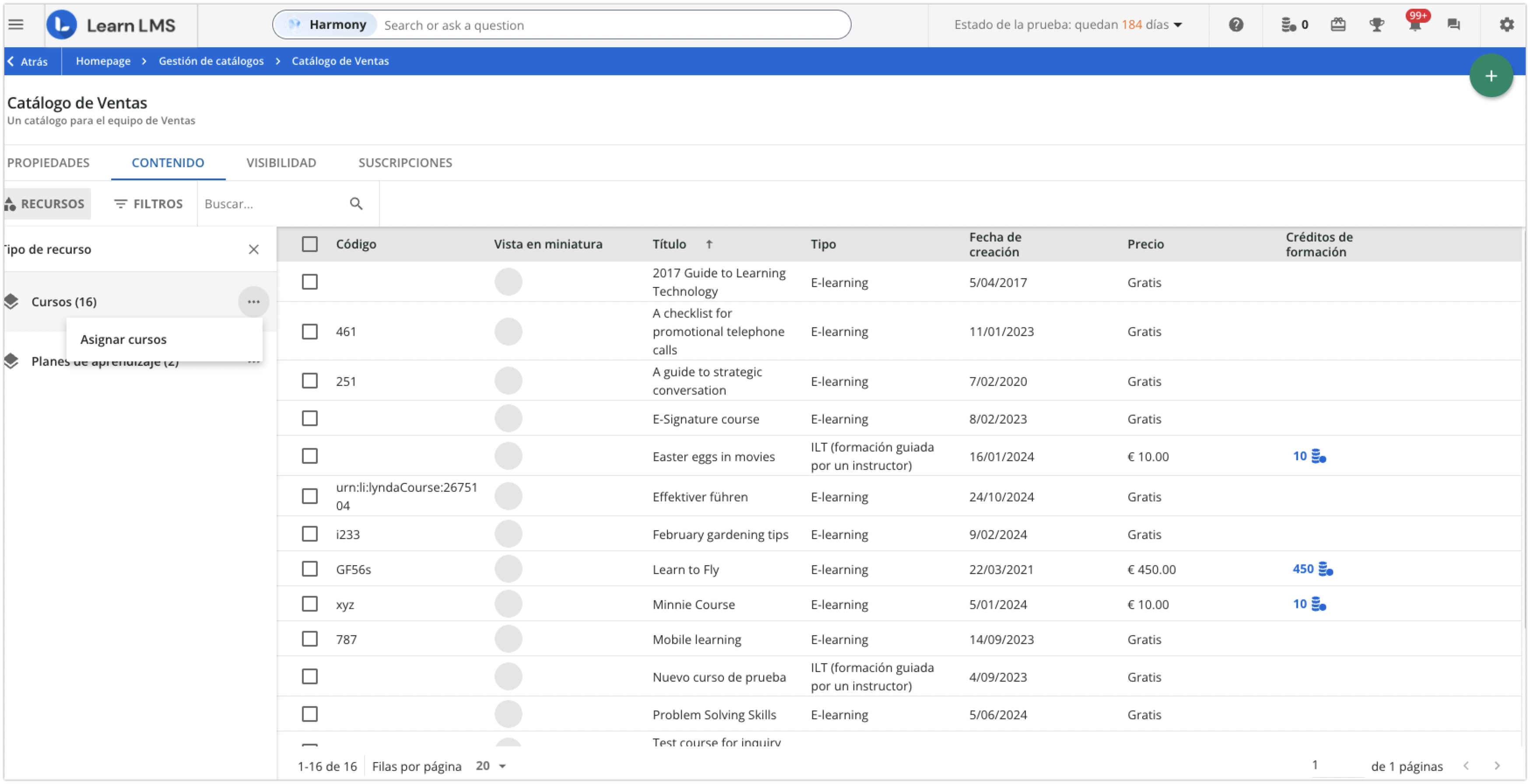 Asignación de contenidos