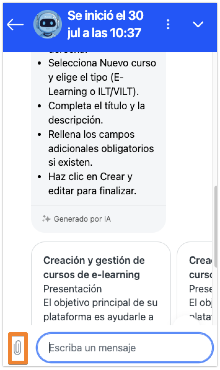 Ventana del chat del agente de IA