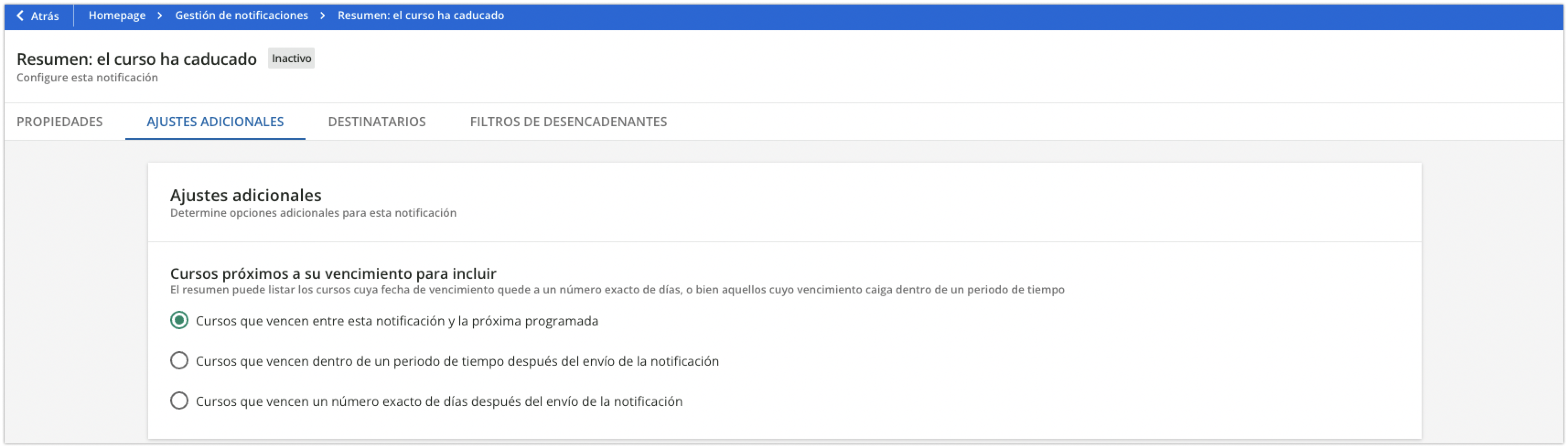 Ajustes adicionales para Resumen: el curso ha caducado