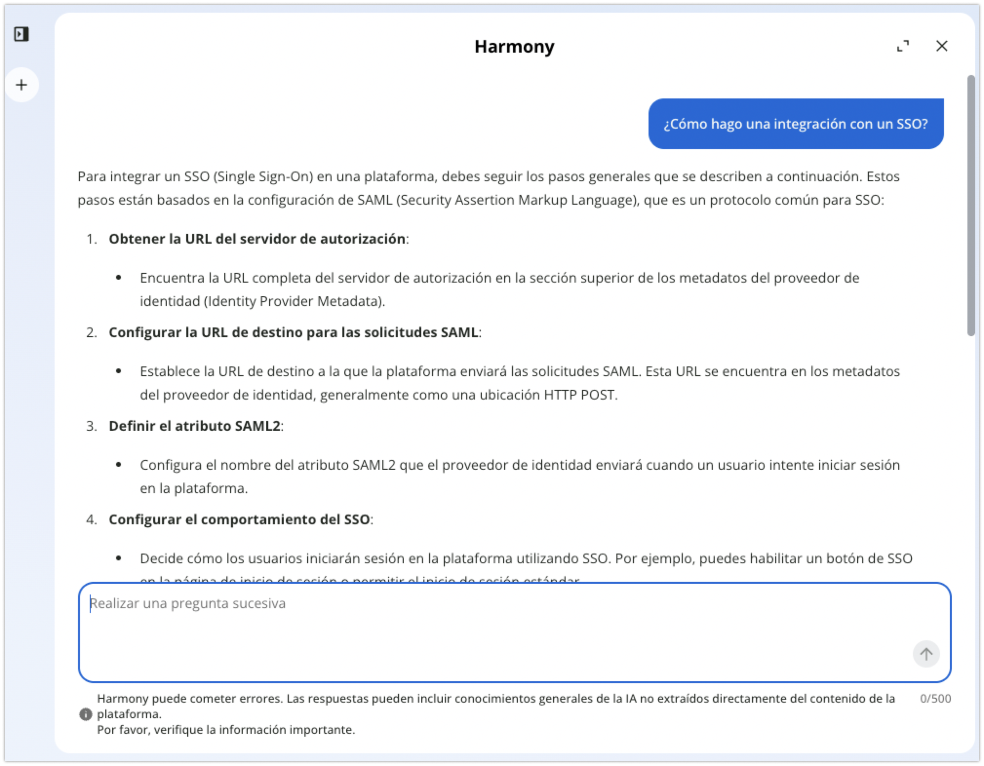 Consulta y respuesta de Harmony