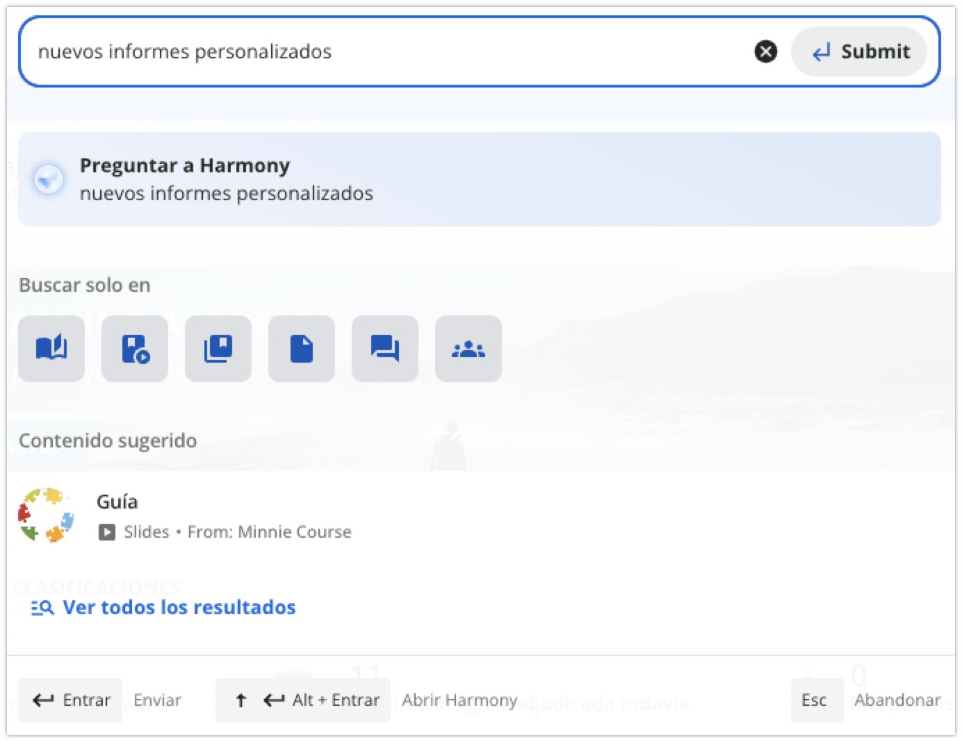 Acceso a la página de resultados de búsqueda desde la barra