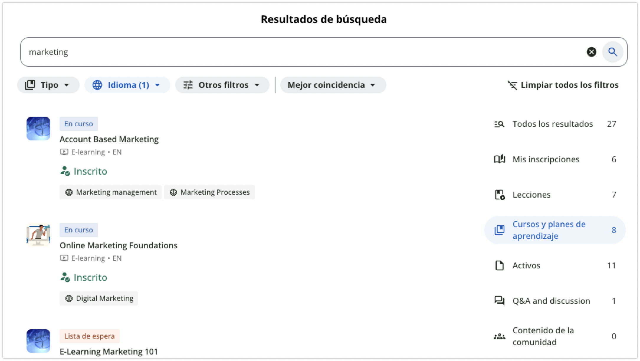 Filtros de búsqueda