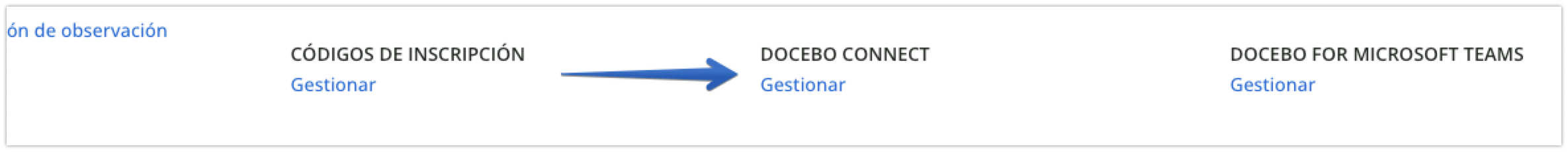 Sección Docebo Connect en el Menú de administrador